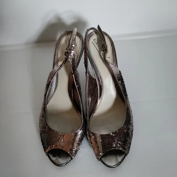 Gucci Sequin Open Toe Silver Hardware Pumps Sandals Size 9/5 US Women Authentic - Picture 1 of 8